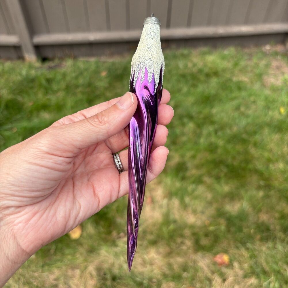 Vintage 50s 60s Icicle Ornament European Blown Glass Christmas Tree Purple Italy